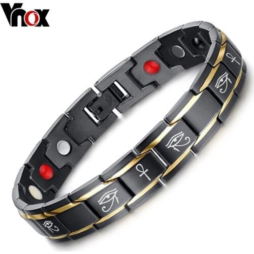 Mens Bracelet Bio Energy Healing Jewelry Engraved Ankh Horus Improving Blood Circulation