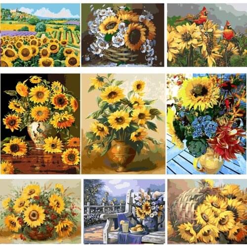 YIJIE DIY Painting By Numbers sunflower Drawing On Canvas HandPainted Painting Art Gift DIY Home Decoration