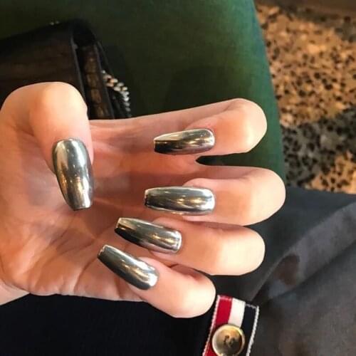 24pcs/box with 2g glue Ballet metal fake nails press on wear manicure finished nail factory direct sales nails tips for girls