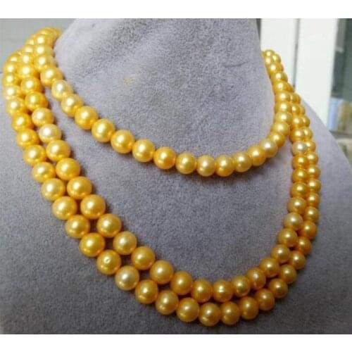 New Huge 9-10 mm AAA round natural pearl necklace 50 "