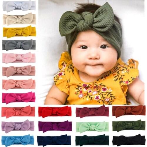20Pcs/Lot 6Inch Waffle Fabric Hair Bow Headbands Newborn Kids Rabbit Ears Turban Baby Girls Bowknot Headwrap Fashion Accessories
