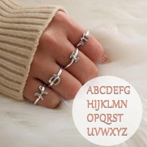 Simple Letter Rings Adjustable Engagement Rings For Women Exquisite Crystal Jewelry Wedding Rings Female Bijoux Gift