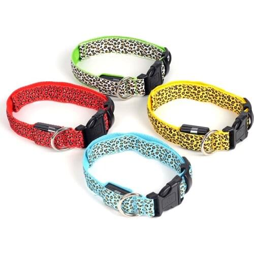 Adjustable LED Dog Cat Glowing Collar Night Safety Flashing Glow Leopard Collar Leash Pet Luminous Neck Belt Dogs Accessories