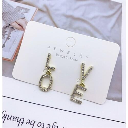 Romantic Cute Rhinestone Letters LOVE Pendant Drop Earrings for Women Girls Lover Korean Fashion Earrings 2021 Trend New Arrival