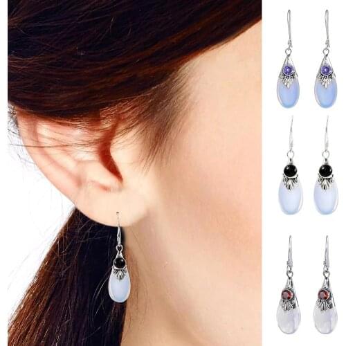 Women Fashion Teardrop Drop Dangle Hook Earrings Charm Faux Moonstone Party Jewelry Gift