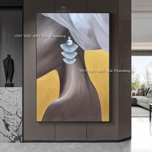 Modern handmade Abstract Figure oil painting yellow large size Canvas Poster Wall Art Painting for Living Room Home Decoration