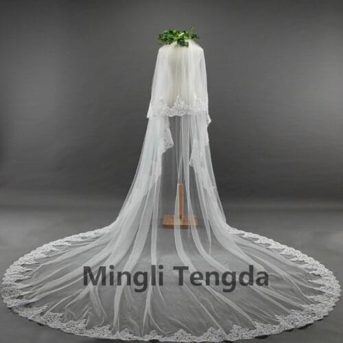 3.5 Meter Bridal Veil Two layer Wedding Veils veu de noiva Wedding Veil with Comb Wedding Accessories Lace Edge Mingli Tengda