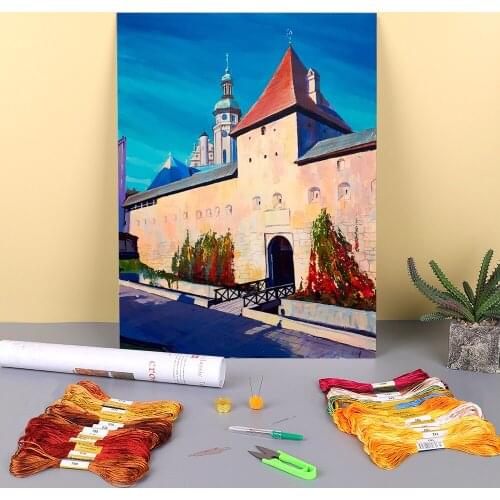 Landscape Lviv Printed Fabric 11CT Cross Stitch DIY Embroidery Patterns DMC Threads Sewing Handicraft Craft Hobby Promotions