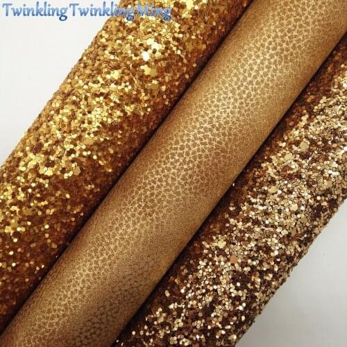GOLD Glitter Fabric, Metallic Faux Fabric, Synthetic Leather Fabric Sheets For Bow A4 21x29CM Twinkling Ming XM776