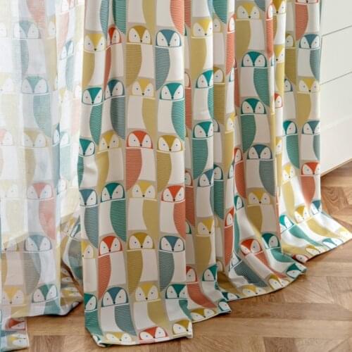 Rustic Pastoral Bird Print Curtains for Bedroom Linen Look Textured Fabric Semi- Blackout French Window Treatment Drapes Panels