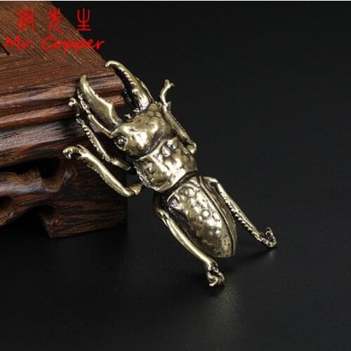 Solid Copper Beetle Decorations Brass Taurus Insect Miniature Figurines Long Horn Bug Sculpture Desk Decor Ornament Crafts Gifts
