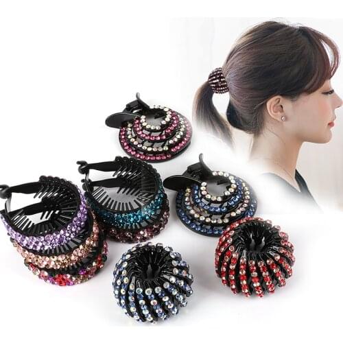 3-5cm Crystal Headwear Shinning Hair Clip Nest Shape Hair Ties Bun Braider Tool Ponytail Holder Hair Claws Hair Accessories
