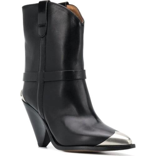 Women Shoes Paris Lamsy Cone-heel Boots New Season Black Genuine Leather Lamsy Boots