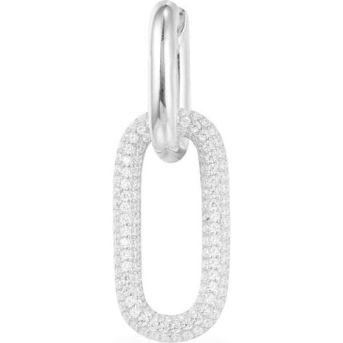 SLJELY Fashion Punk 925 Sterling Silver Single White Zirconia Dark Grey Chain Link Earring 1pc for Women Garconne Series Jewelry