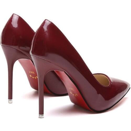 2019 HOT Women Shoes Pointed Toe Pumps Patent Leather Dress High Heels Boat Shoes Wedding Shoes Zapatos Mujer Blue White