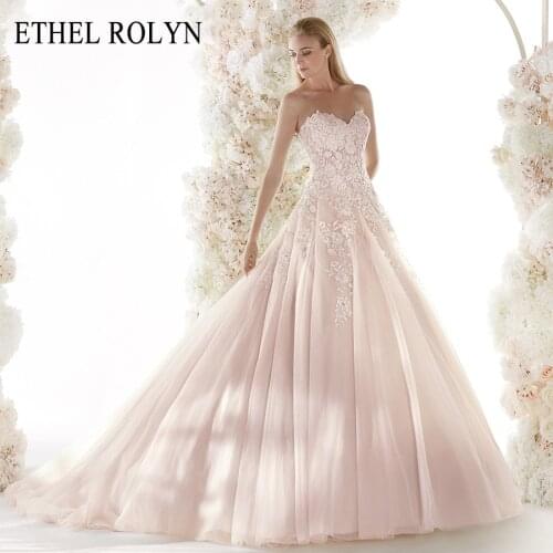 ETHEL ROLYN Pink Backless Wedding Dress 2021 Luxury Beading Appliques Bride Dress Sexy Sweetheart Wedding Gowns Vestido De Noiva