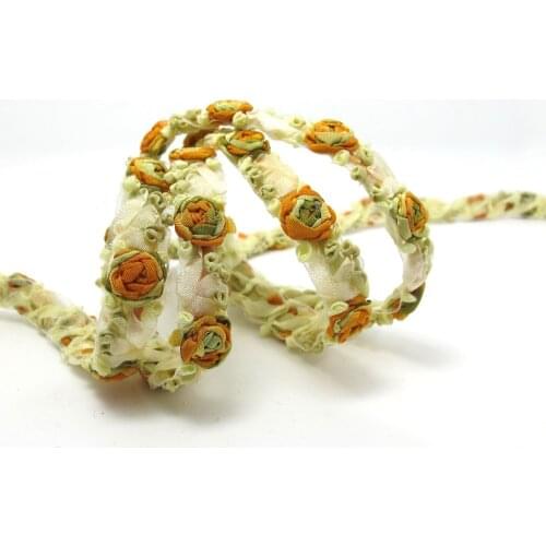 1 Yard 5/8 Inch Embroidered Rose Bud|Colorful Flower Ribbon Trim|Scrapbook|Doll Lace|Quilt|Sewing Couture|Supplies