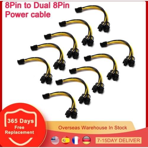 10Pcs 20cm 8 Pin PCI Express to Dual PCIE 6+2 Pin Graphics Card Power Cable BTC Motherboard PCI-E Mining GPU Data Cable Splitter