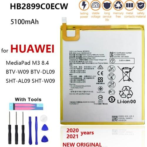 100% Original 5100mAh HB2899C0ECW Battery For Huawei MediaPad M3 8.4" BTV-W09 BTV-DL09 SHT-AL09 SHT-W09 Tablet Battery