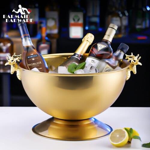13L Stainless Steel Ice Bucket Deer Head Wine Champagne Granule Tube Champagne Barrel Ice Wine Barrel Bar Tool