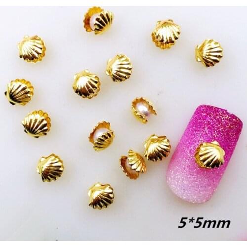 20pcs/pack Japan Alloy Nail Art 3D Gold Shell with Pearl Metal Accessories for Phototherapy Nail Sticker DIY