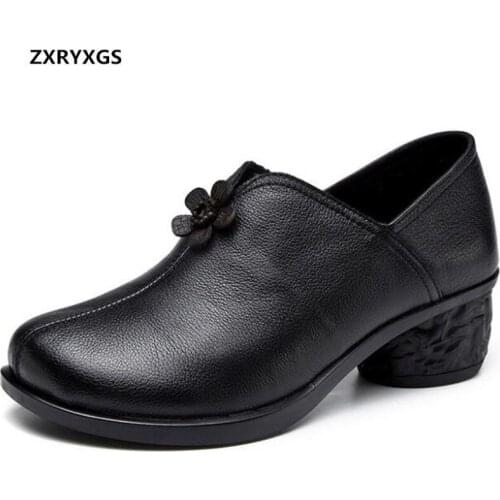 2019 New Comfortable Soft Bottom Soft Genuine Leather Shoes Retro Wind Women Shoes Elegant Fashion Shoes Thick with High Heels