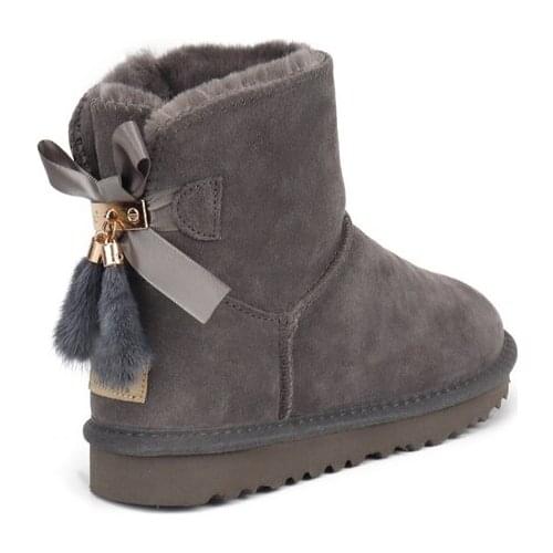 New Fashion Pendant Genuine leather fur lined Boys Girls bowknots pendant ankle snow boots for children winter shoes gary boots