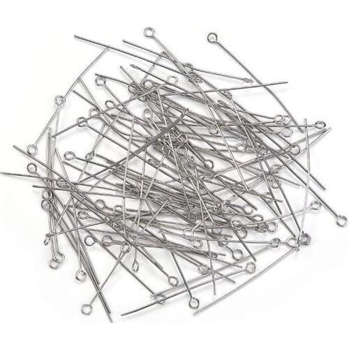 100pcs 16/20/30/35/40mm Stainless Steel Eye Head Pin Bead Pins For DIY Jewelry Connector Making Findings Accessories