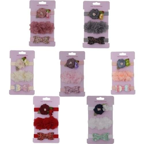 3Pcs/Set Kid Headdress Chiffon Flower Sparkly Bowknot Girls Headband Photography Props Christmas Gifts Clothing Accessories