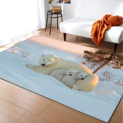 Nordic Style Home Carpet Soft Flannel Non-slip Bedroom 3D Animal Polar Bear Cat Kids Room Bedside Play Mat Living Room Area Rug
