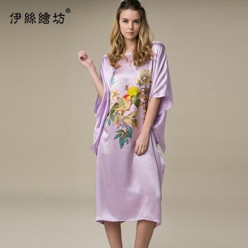 Purple Print Floral Silk Satin Dresses Women bat style 2021 Summer Long Casual Sexy Office Work Daily Dress Plus Size Loose