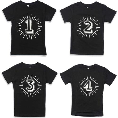 Birthday Party T-shirts Children Baby Girl Summer Tops Black Tshirt Kids Number 1 2 3 4 Print Boys Short Sleeve Unisex Tee Tops