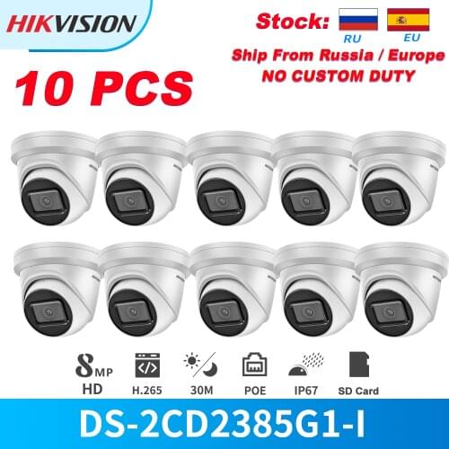 Hikvision IP Camera 8MP 4K DS-2CD2385G1-I PoE IR Dome SD Card Slot IP67 Powered by Darkfighter Onvif Video Surveillance 10PCS