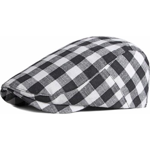 Cotton Spring Autumn Fashion Joker Plaid Newsboy Caps Flat Peaked Cap Men and Women Painter Beret Hats 64