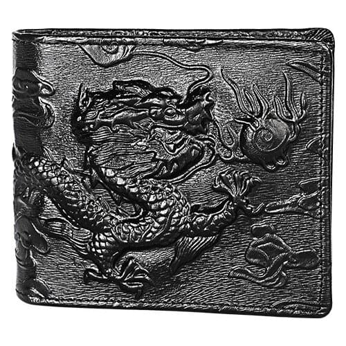 Chinese Dragon Wallet Vintage Genuine Leather Mens Short Wallets Unique Tiger Crocodile Flower Pattern Folding RFID Card Holder