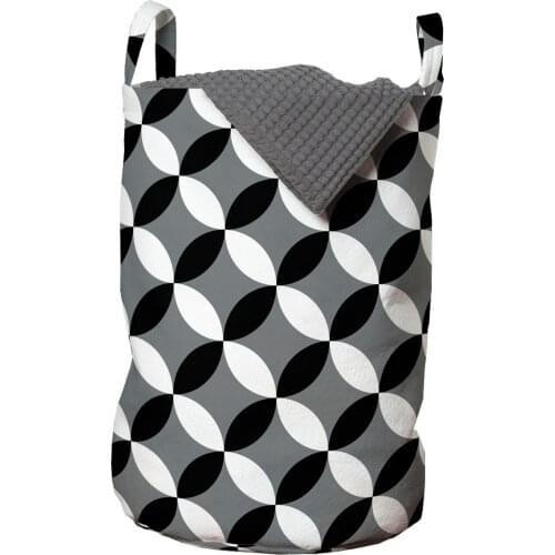 Black and Grey Laundry Basket Intertwined Circles Geometric Organizer for Clothes Underwear Socks Toys Wash Bag & Home Storage