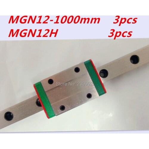Kossel Mini MGN12 12mm miniature linear rail slide = 3pcs 12mm L-1000mm rail+3pcs MGN12H carriage for X Y Z axis
