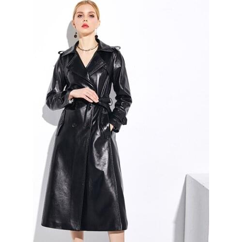 Genuine Sheepskin Leather Jackets Women Spring Autumn 2021 Long Slim Coat Female Womens Windbreaker Jacket Femme Veste Zjy1718