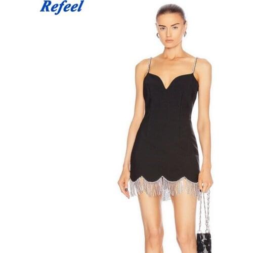 Summer women mini dress sexy black fringe bodycon bandage dress sleeveless tassels celebrity party club dresses