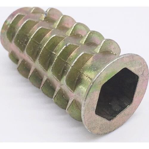 M4x10 Threaded Insert Nut Furniture Nuts For Wood Hex Socket Screw Flanged Barbed Zinc Pack 100