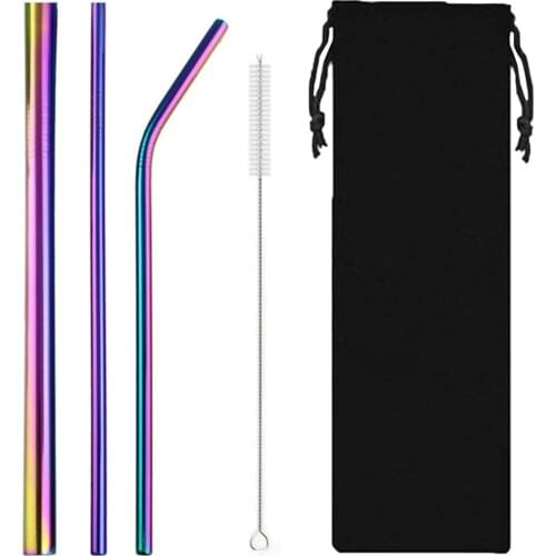 Reusable Metal Drinking Straws 4/10Pcs 304 Stainless Steel Sturdy Bent Straight Drinks Straw & Bamboo straws