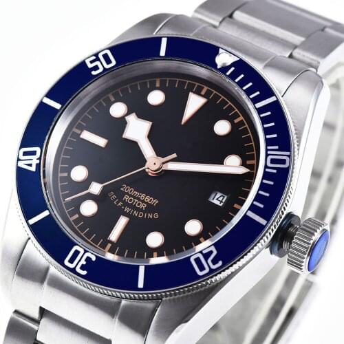 Mens Watch BLUE Bezel 41MM NH35 SS Steel Bands Movement Sapphire Glass Luminou Waterproof Swim Automatic Mechanical