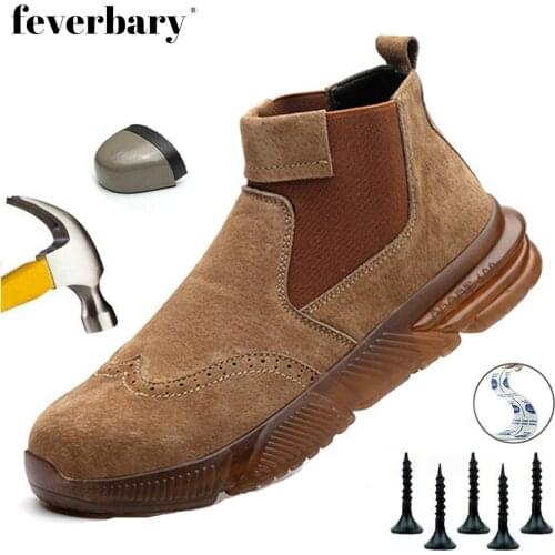 Mens Suede Leather Safety Boots Anti-Smash Anti-Puncture Non-Slip Waterproof Work Shoes Trainer