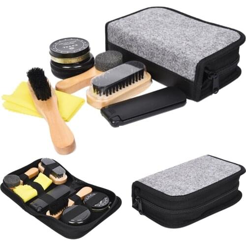 8-In-1 Kit Shine Polish Brushes Shoe Care Set Portable Shoe Polish Wooden Handle Brush Spong Brush Buffing Cloth Home Travel Set