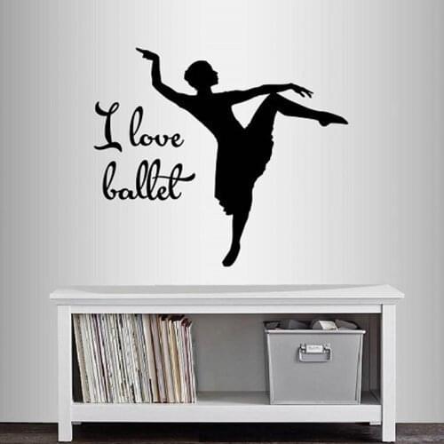 Wall Vinyl Decal Art Sticker I Love Ballet Quote Ballerina Ballet Dancer Dance Girl Woman Room Mural Design Bedroom Decor N316