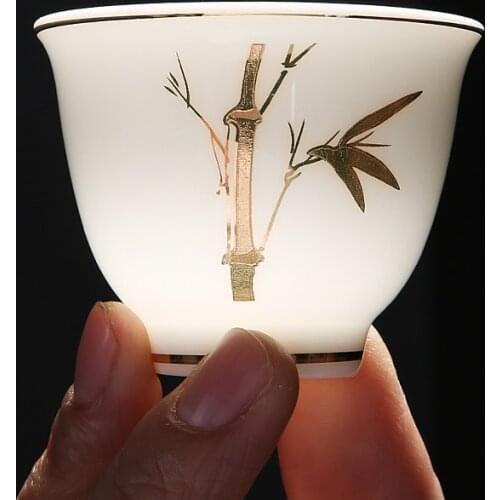 Jade Ceramic Master Tea Cup Creative White Porcelain Kung Fu Drinkware Underglaze High Quality Small Gold Leaf Teacup Gifts