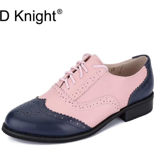 Genuine leather flat oxfords shoes women handmade cow leather shoes vintage Classic style woman brogues shoes Plus size 32-45