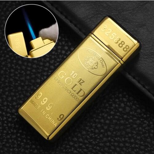 Creative jet Turbo torch Blue flame Butane inflatable gas Cigarette lighter Personality golden metal cigar cheap Smoking igniter