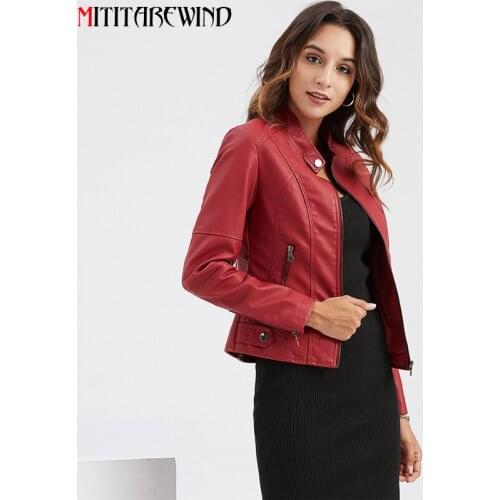 2020 Autumn Womens PU Leather Jacket Stand Collar Motorcycle Jacket Slim Fit Leather Coat Women S-3XL Short Style Female Jacket