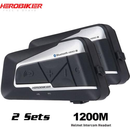 HEROBIKER Motorcycle Helmet Intercom Waterproof Wireless Bluetooth Intercom Motorcycle Headset Interphone for 2 Rides 1200M 2set
